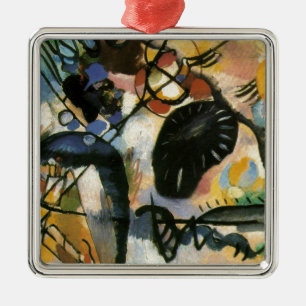 Ornement Carré Argenté Oeuvre Abstraite de Kandinsky Black Spot