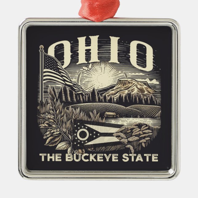 Ornement Carré Argenté Ohio Le Buckeye State (Devant)
