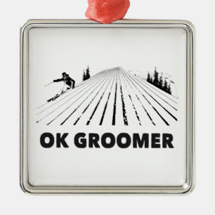Ornement Carré Argenté Ok Groomer Skiing