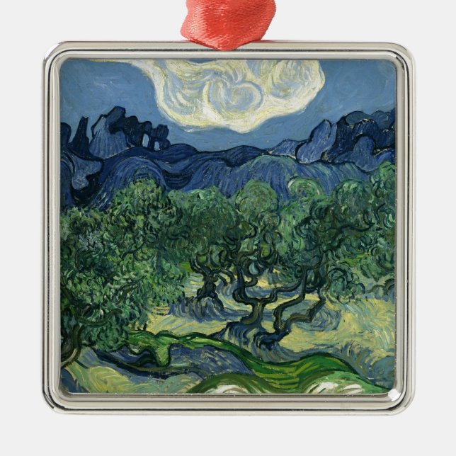 Ornement Carré Argenté Olive Trees par Van Gogh (Devant)