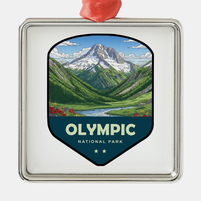 Ornement Carré Argenté Olympic National Park Shield (Devant)