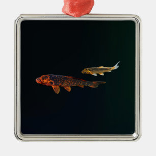 Ornement Carré Argenté Orange Koi et Gold Koi