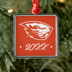 Ornement Carré Argenté Oregon State Beavers   Tête de castor