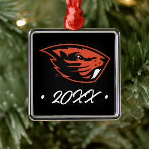 Ornement Carré Argenté Oregon State Beavers   Tête de castor