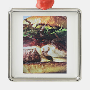 ORNEMENT CARRÉ ARGENTÉ **ORNEMENT DE NOËL DE HAMBURGER LOVER**