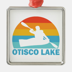 Ornement Carré Argenté Otisco Lake New York Kayak