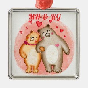 Ornement Carré Argenté Ours d'amour mignonnes monogrammes
