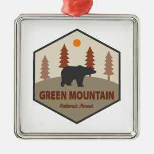 Ornement Carré Argenté Ours forestier national de Green Mountain