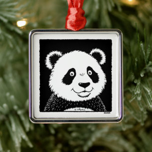Ornement Carré Argenté Ours géant Panda