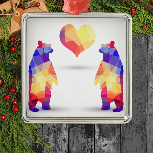 Ornement Carré Argenté Ours géométriques (Créateur téléchargé)