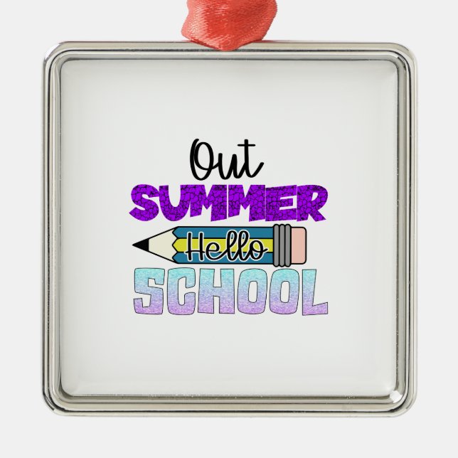Ornement Carré Argenté Out Summer Hello School (Devant)