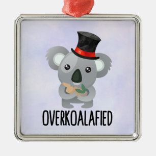 Ornement Carré Argenté Overkoalafied Pun Cute Koala in Top Hat