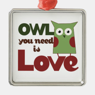 Ornement Carré Argenté Owl Love