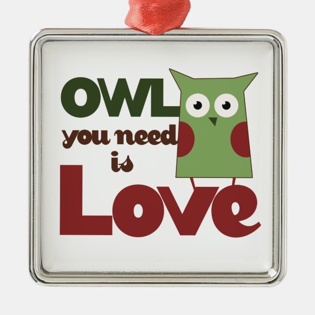 Ornement Carré Argenté Owl Love (Devant)