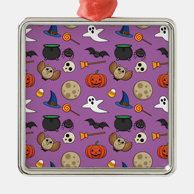 Ornement Carré Argenté Pack Halloween Kawaii (Devant)