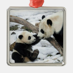 Ornement Carré Argenté Panda hauts cinq