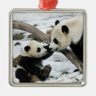 Ornement Carré Argenté Panda hauts cinq