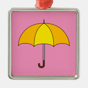 Ornement Carré Argenté Parapluie jaune