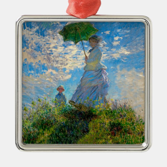 Ornement Carré Argenté Parasol Monet Femme Impressionnisme (Devant)