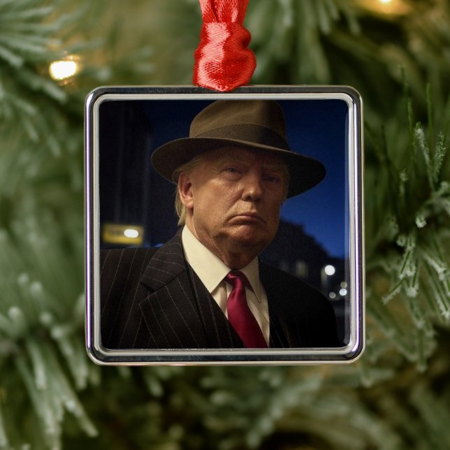 Ornement Carré Argenté Parrain de l'Amérique Don J. Trump (Arbre)