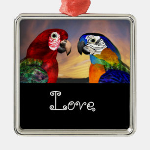 Ornement Carré Argenté PARROTS HYPER / BLEU ET ARA ROUGE Aimer