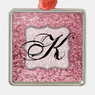 Ornement Carré Argenté Parties scintillant d'or Rose personnalisable XMAS
