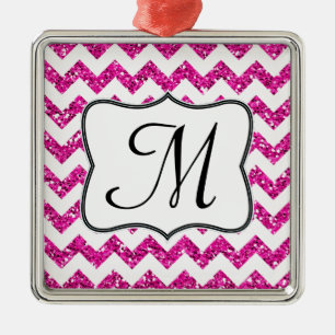 Ornement Carré Argenté Parties scintillant rose moderne Monogramme Orneme