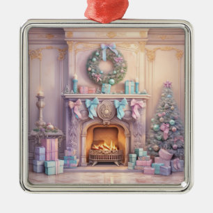 Ornement Carré Argenté Pastel Noël