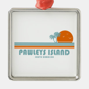 Ornement Carré Argenté Pawleys Island Caroline du Sud Palmiers Soleil