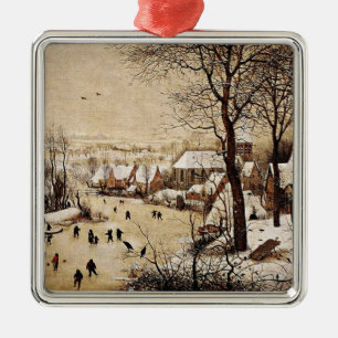 Ornement Carré Argenté Paysage d'hiver par Pieter Bruegel l'Ancien,