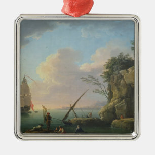 Ornement Carré Argenté Paysage marin, 1748