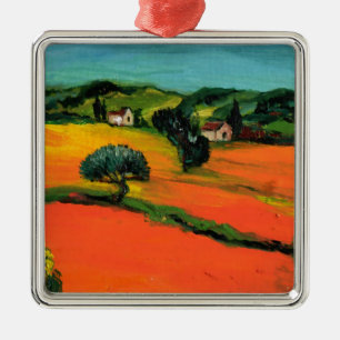 ORNEMENT CARRÉ ARGENTÉ PAYSAGE TOSCANE