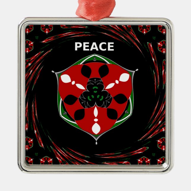Ornement Carré Argenté "Peace : with Shield Emblem" (Devant)