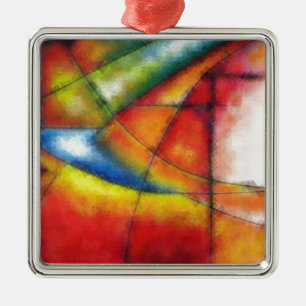 Ornement Carré Argenté peinture abstraite rouge jaune vert bleu