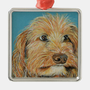 Ornement Carré Argenté Peinture de chien de Lulu mignon