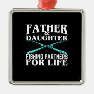 Ornement Carré Argenté Père Fisher Et Fille Partenaire De Pêche