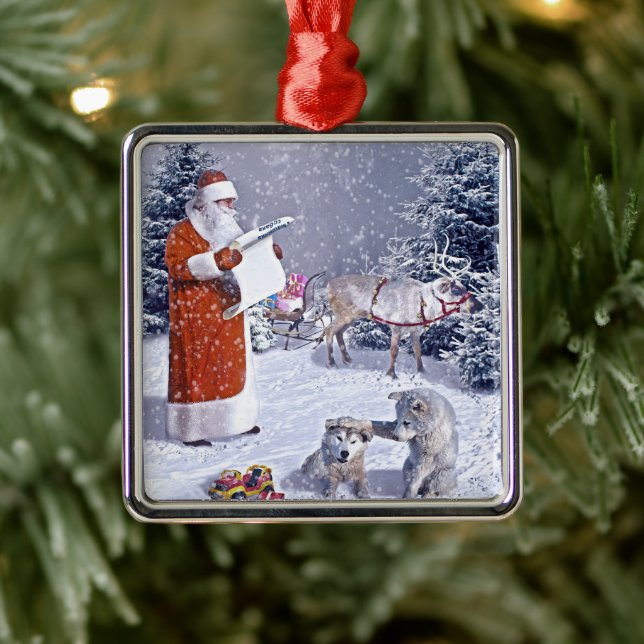 Ornement Carré Argenté Père Noël (Arbre)