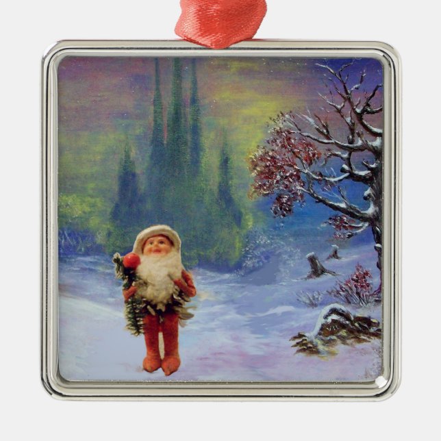 ORNEMENT CARRÉ ARGENTÉ PÈRE NOËL DES GNOMES (Devant)