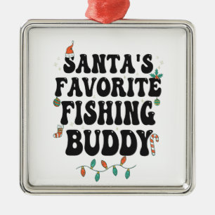 Ornement Carré Argenté Père Noël Favori Pêche Buddy Funny Christmas Papa