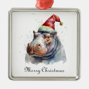 Ornement Carré Argenté Père Noël Little Hippo, coutume