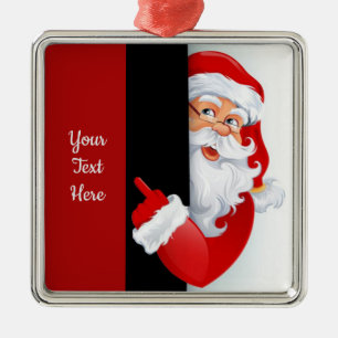 Ornement Carré Argenté Père Noël rouge et blanche personnalisée