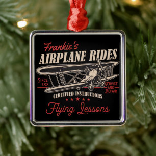 Ornement Carré Argenté Personalized Airplane Rides Retro Flying Lessons  