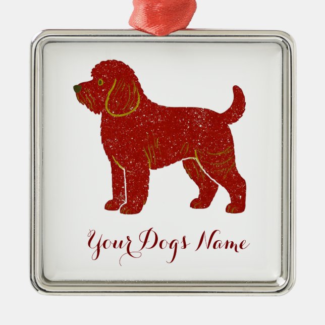 Ornement Carré Argenté Personalized Golden Doodle Christmas Ornament (Devant)