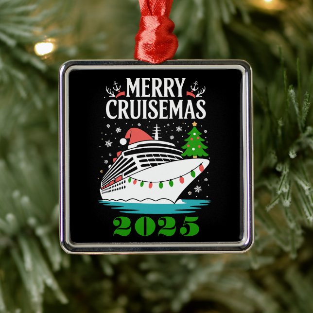 Ornement Carré Argenté Personalized Merry Cruisemas Cruise Ship Family  (Arbre)