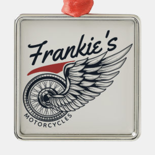 Ornement Carré Argenté Personalized Motorcycles Flying Tire Biker Shop
