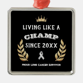 Ornement Carré Argenté Personnalisable Cancer du poumon Survivor feuilles