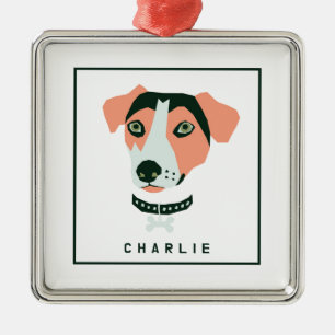 Ornement Carré Argenté Personnalisation du Beagle heureux