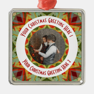 Ornement Carré Argenté Personnalisé Christmas Star Jolly Green Photo Grey