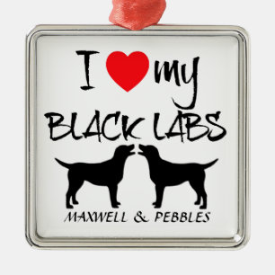 Ornement Carré Argenté Personnalisé J'aime mes Black Labs