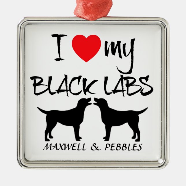 Ornement Carré Argenté Personnalisé J'aime mes Black Labs (Devant)